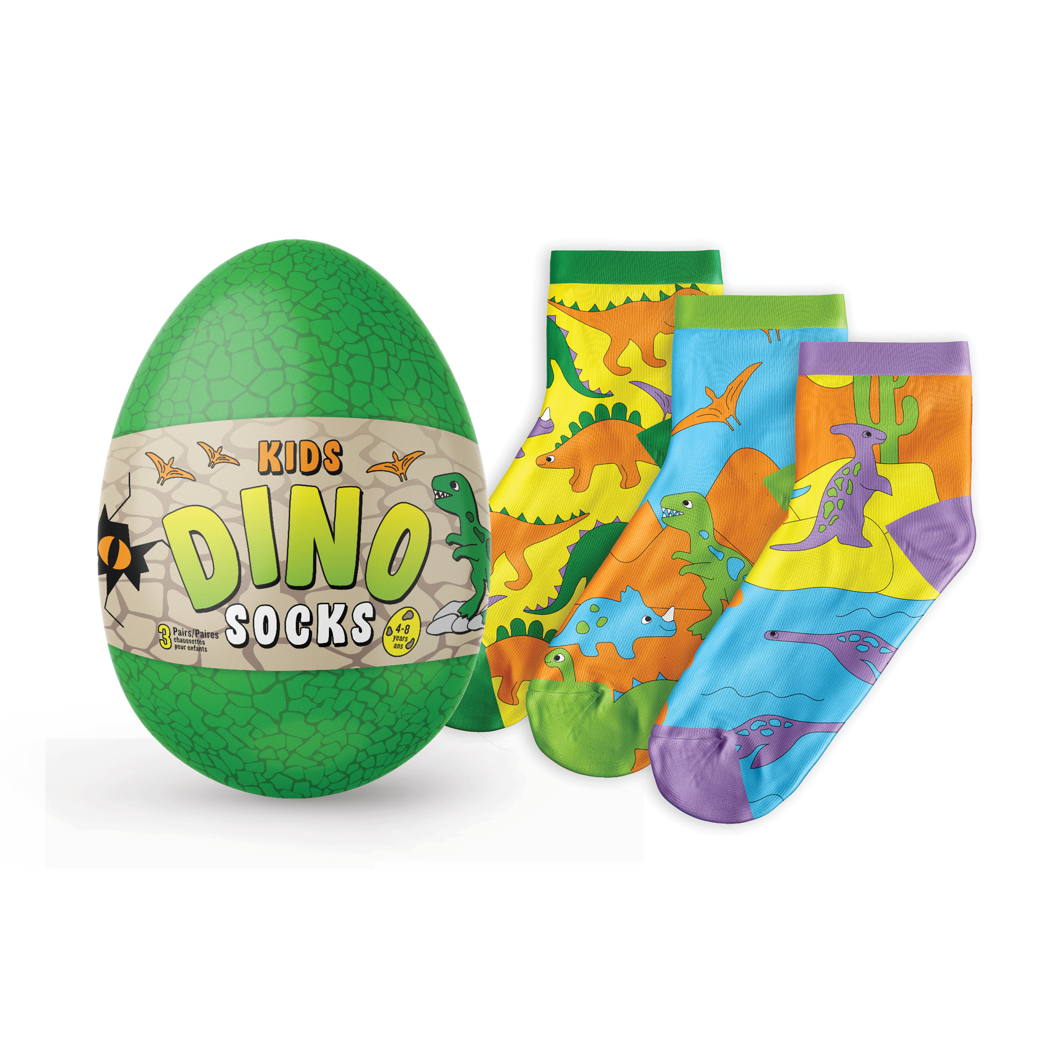 Kids' 3-Pack Dinosaur Socks - Main and Local