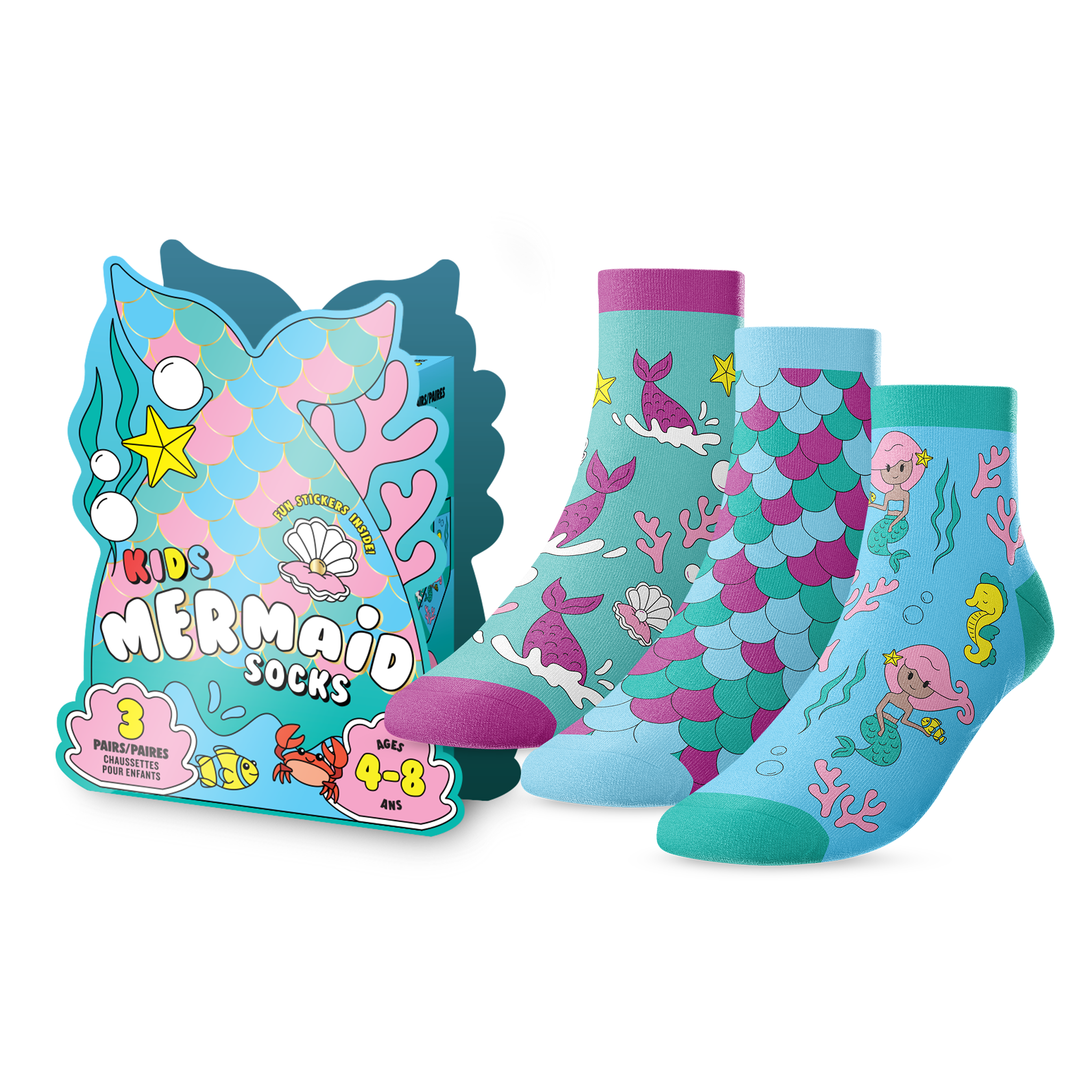 Kids' 3-Pack Mermaid Socks - Main and Local