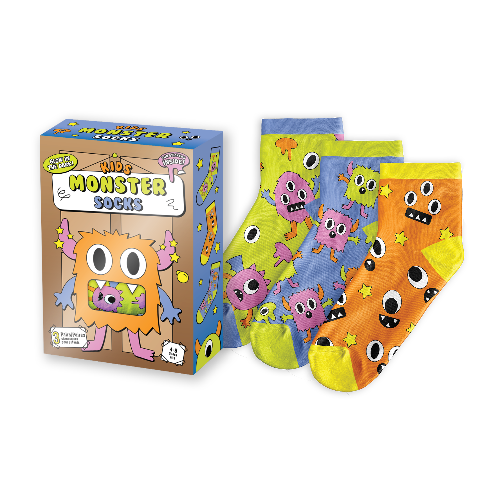 Kids' 3-Pack Monsters Socks - Main and Local