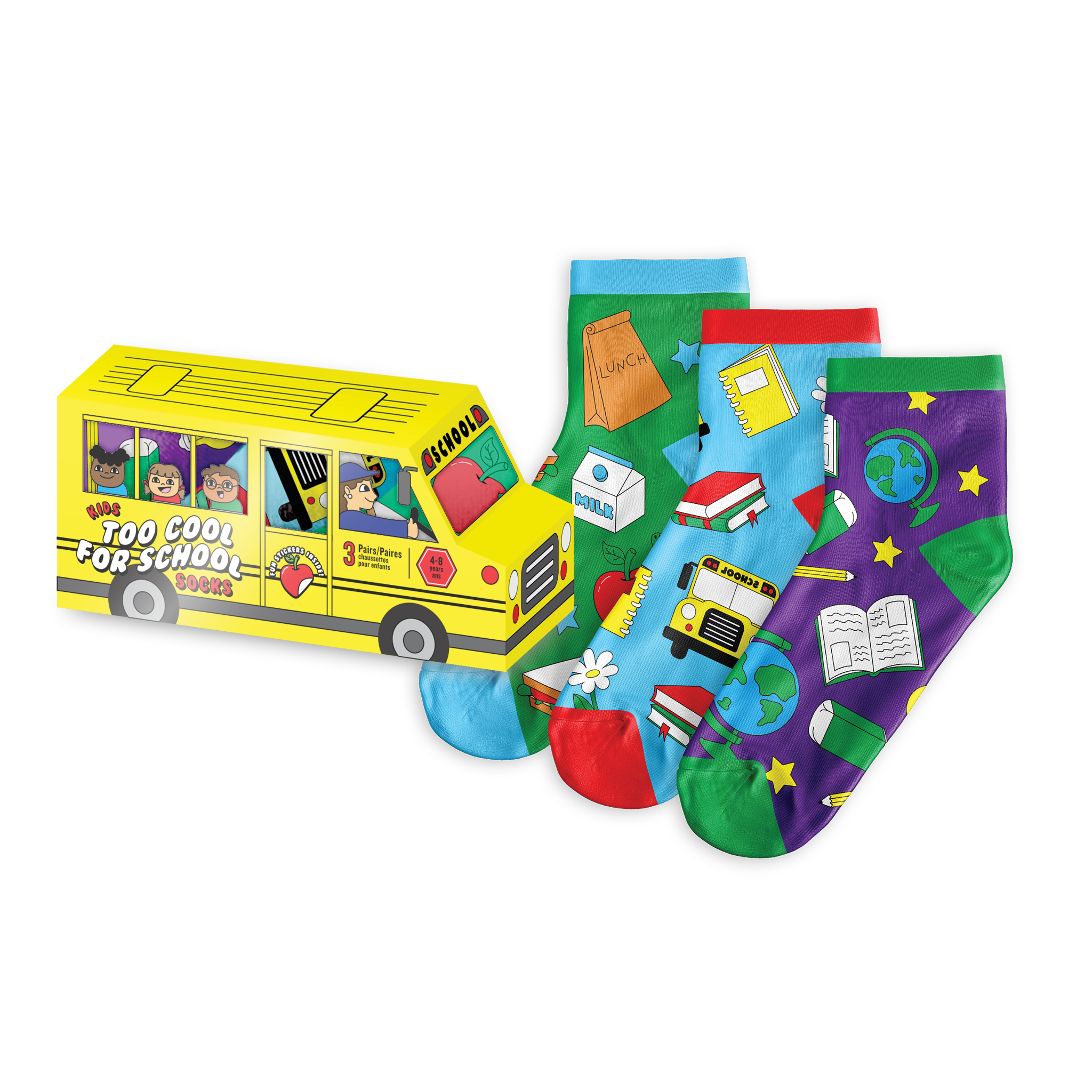 Kids' 3-Pack Back to School Socks - Main and Local