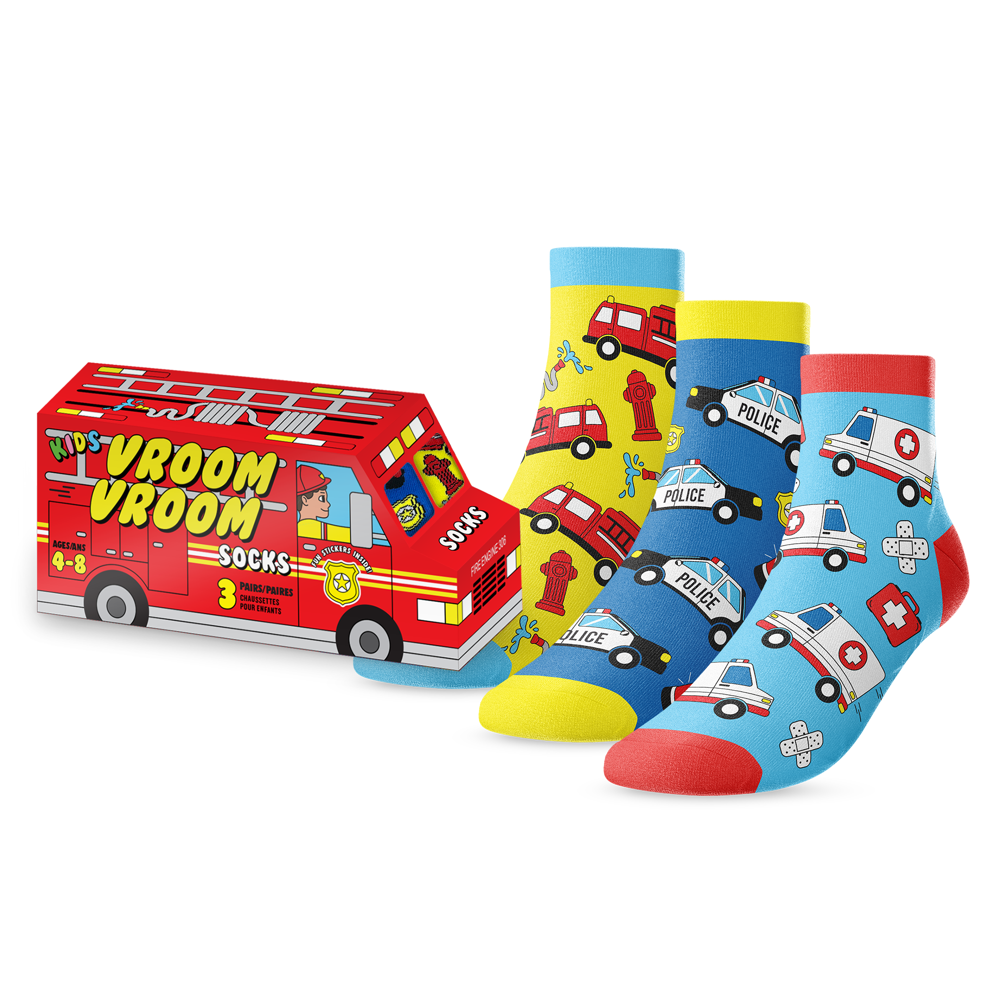 Kids' 3-Pack "Vroom Vroom" Truck Socks - Main and Local